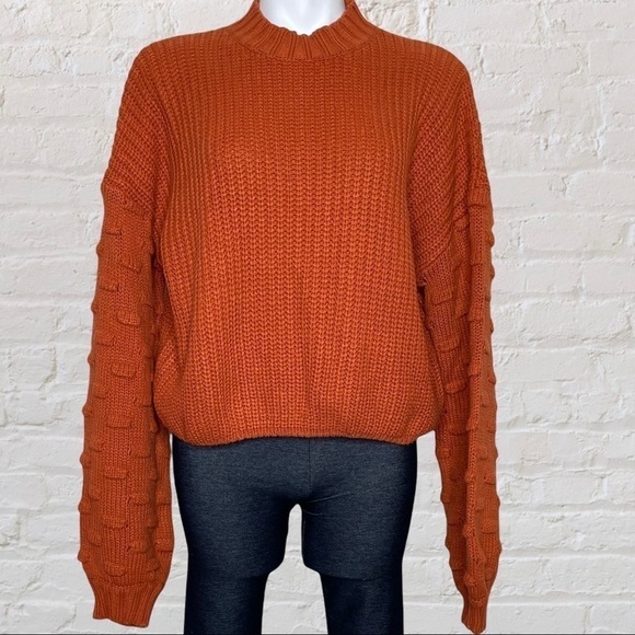 Balloon sleeve acrylic sweater in orange, XL - Picture 2 of 6